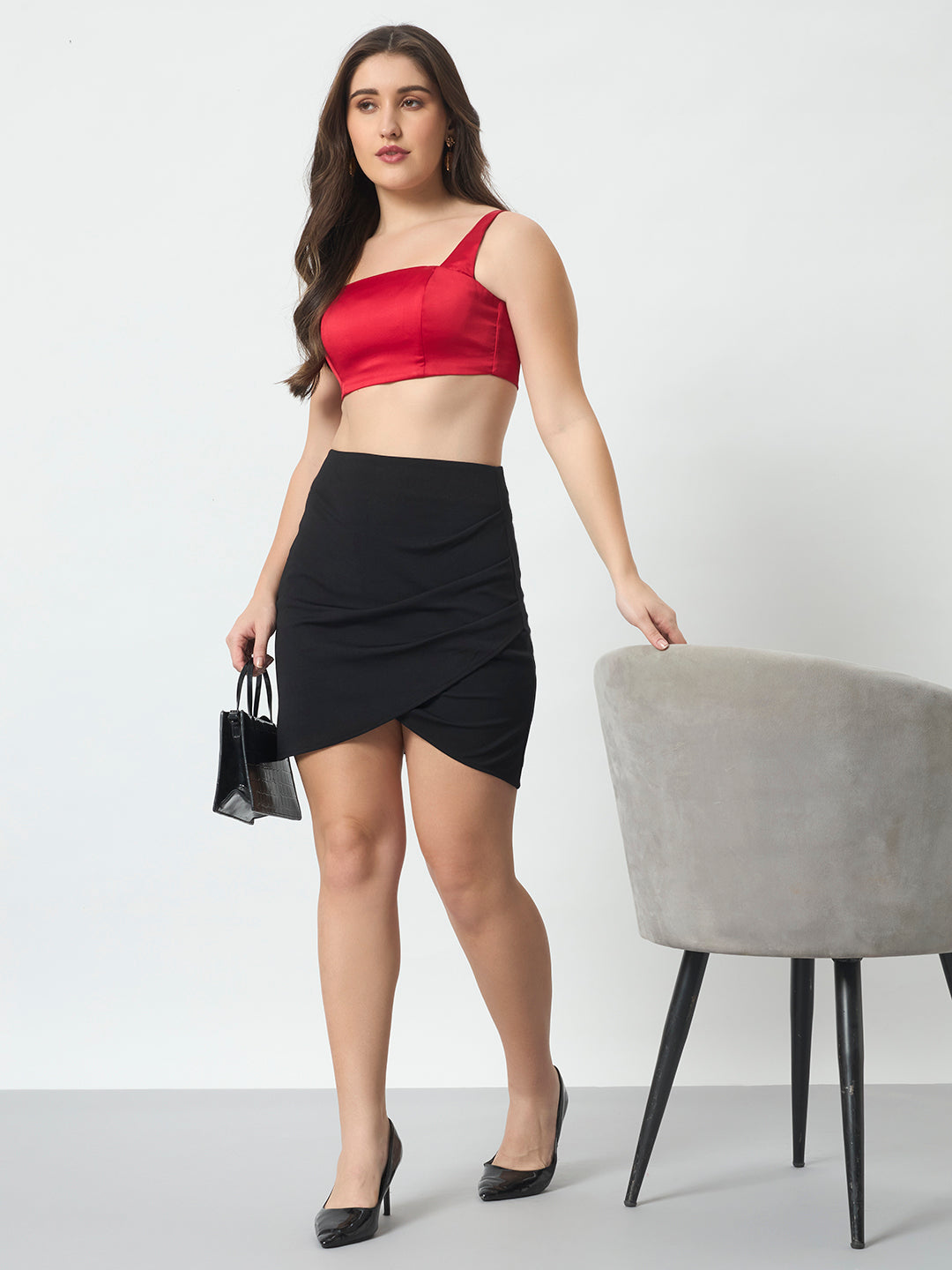 Wrap Front Mini Skirt - Black