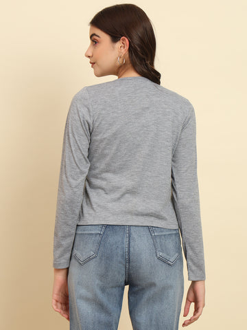 Grey Solid Tie-Up Shrug