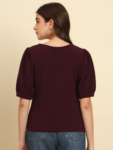 Burgundy Puff Sleeve Top