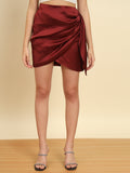 Satin Draped Skirt - Wine