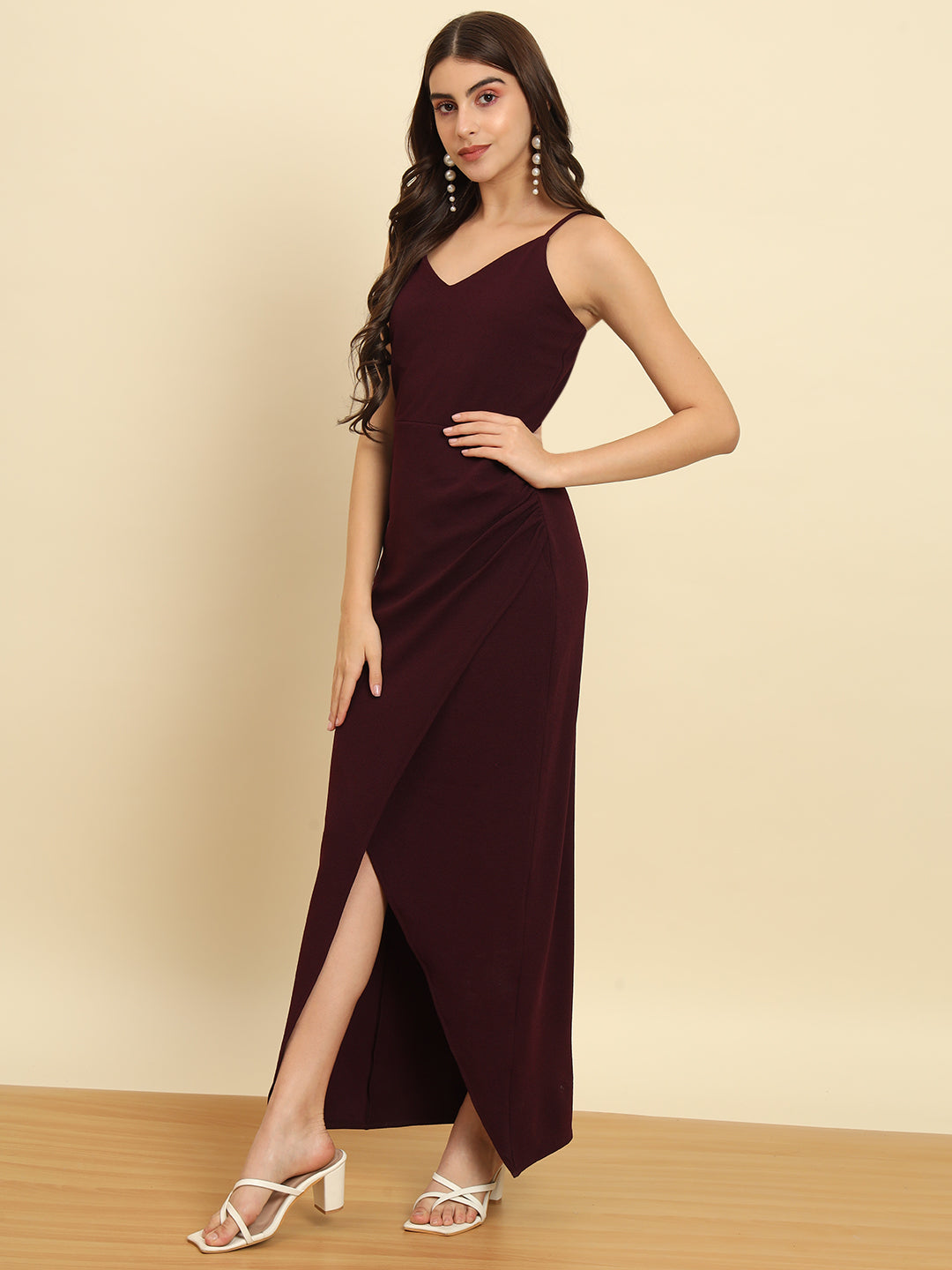Split Thigh Maxi Dress - Burgundy - Plus Size