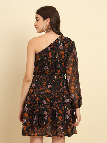One Shoulder Printed Dress