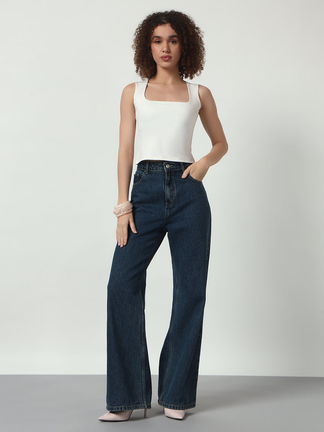 Wide Strap Crop Top - White