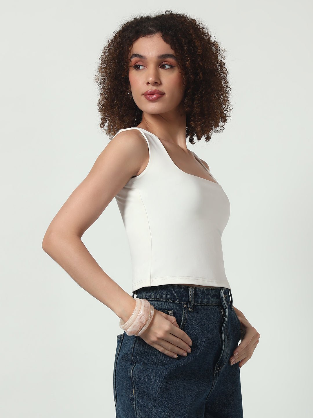 Wide Strap Crop Top - White