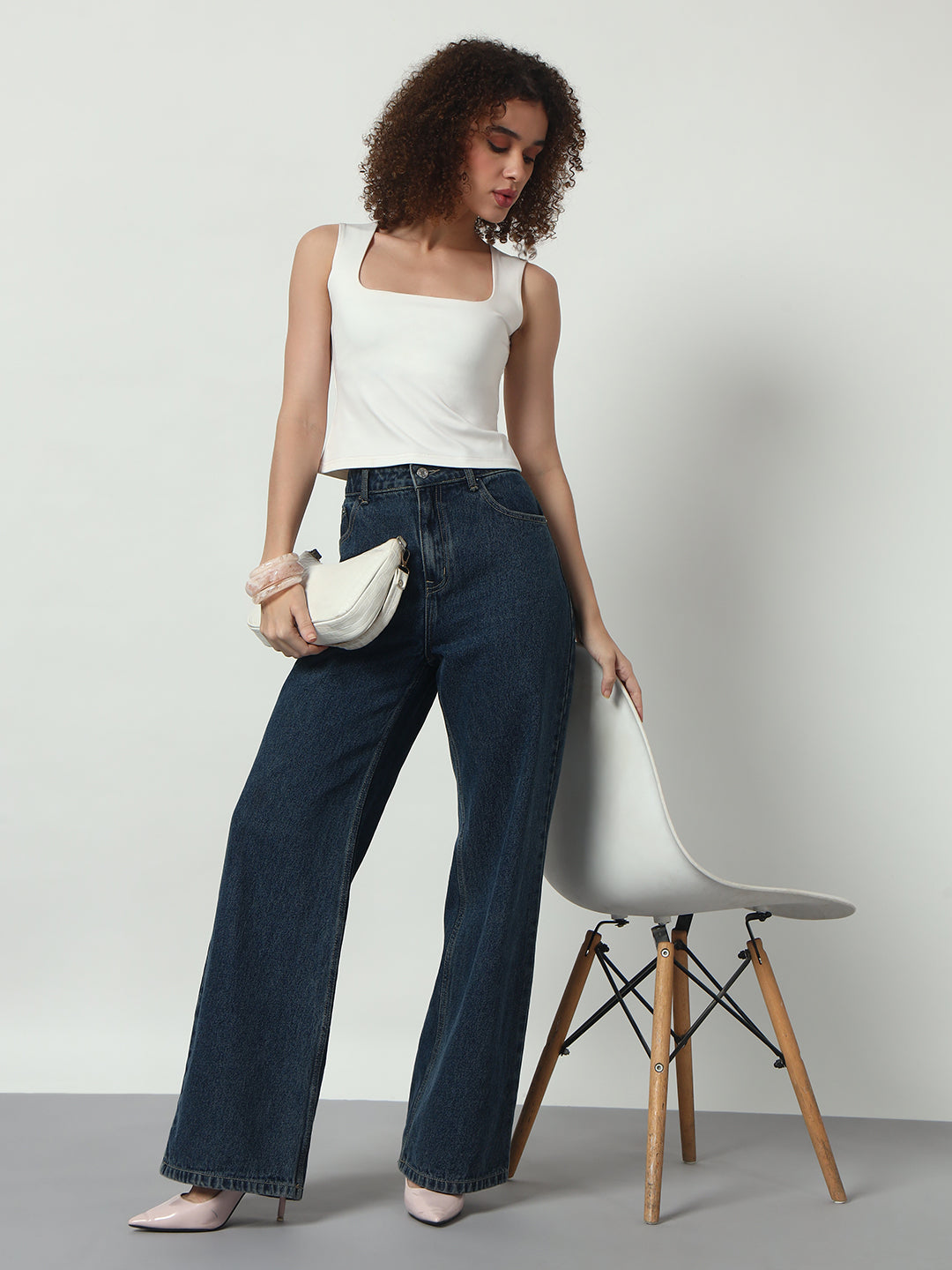 Wide Strap Crop Top - White