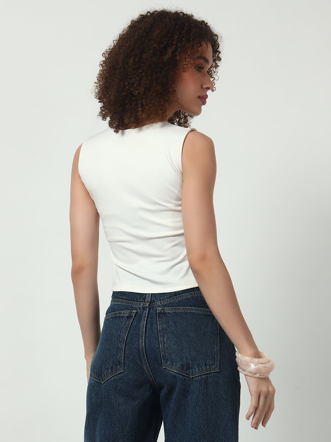 Wide Strap Crop Top - White