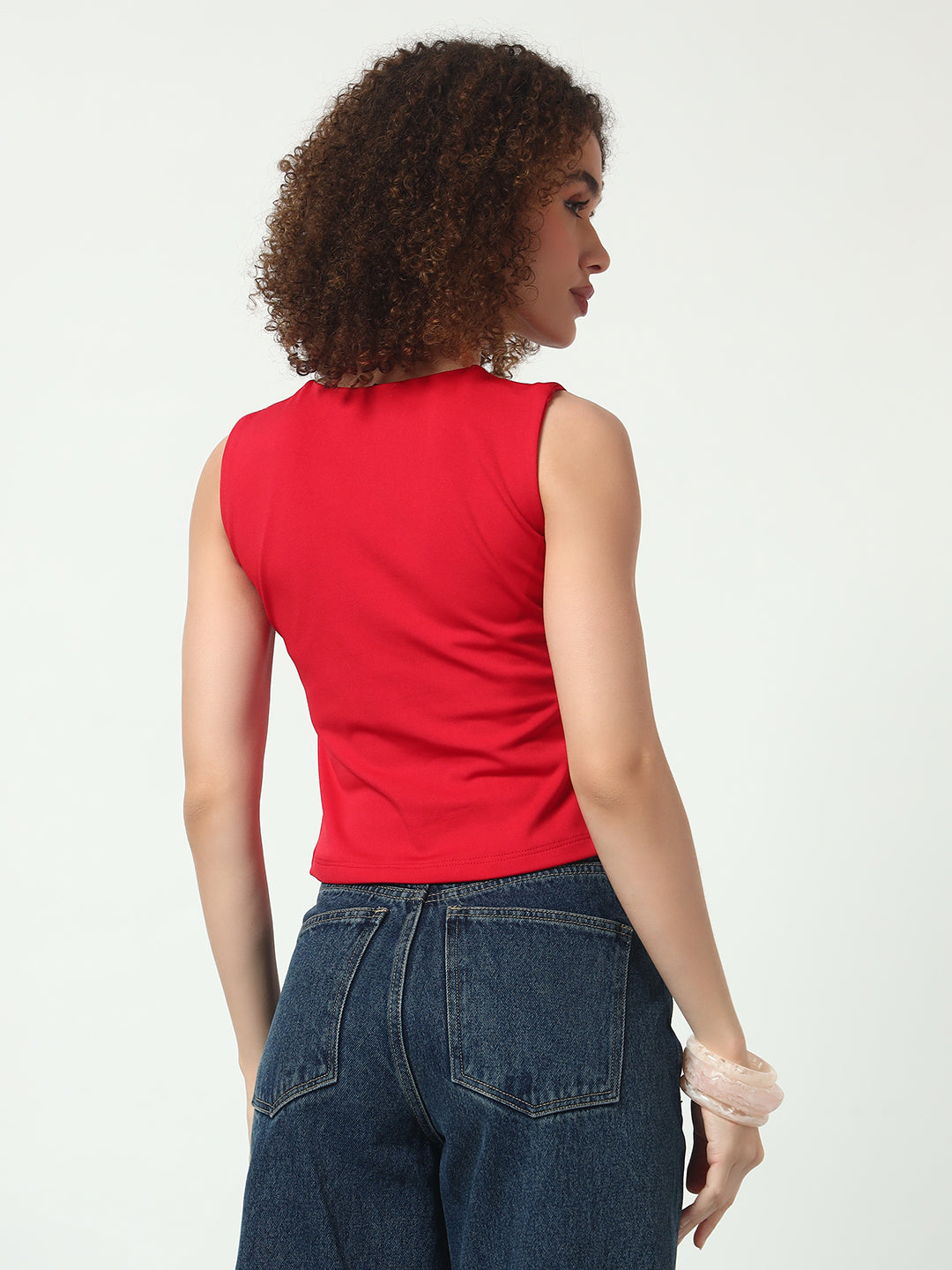 Wide Strap Crop Top - Red