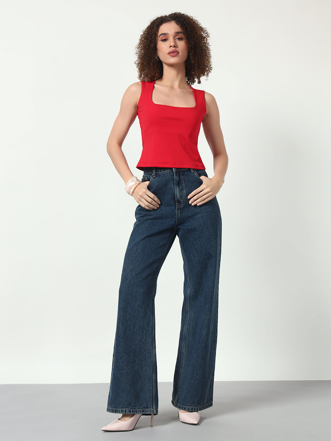 Wide Strap Crop Top - Red