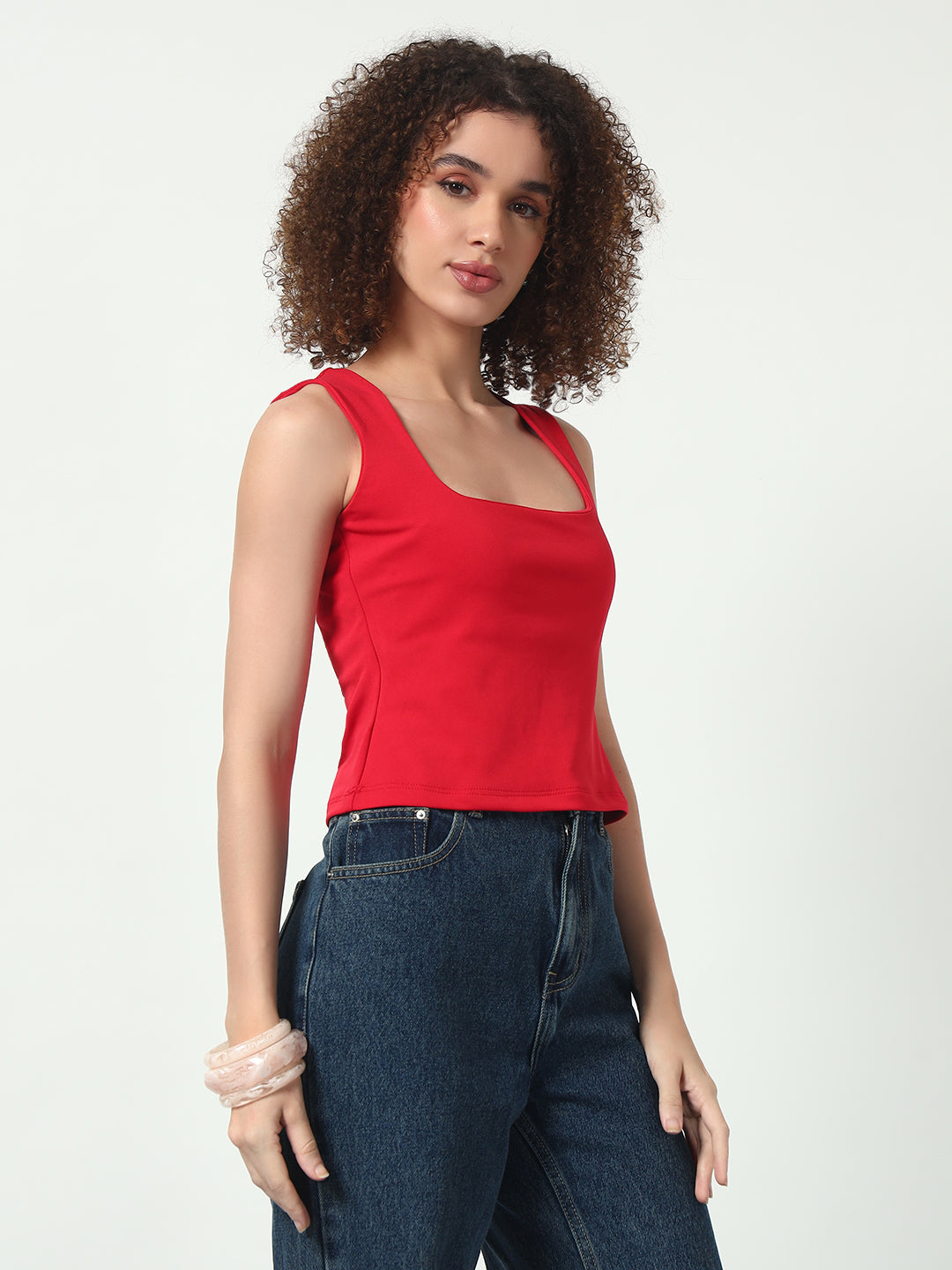 Wide Strap Crop Top - Red