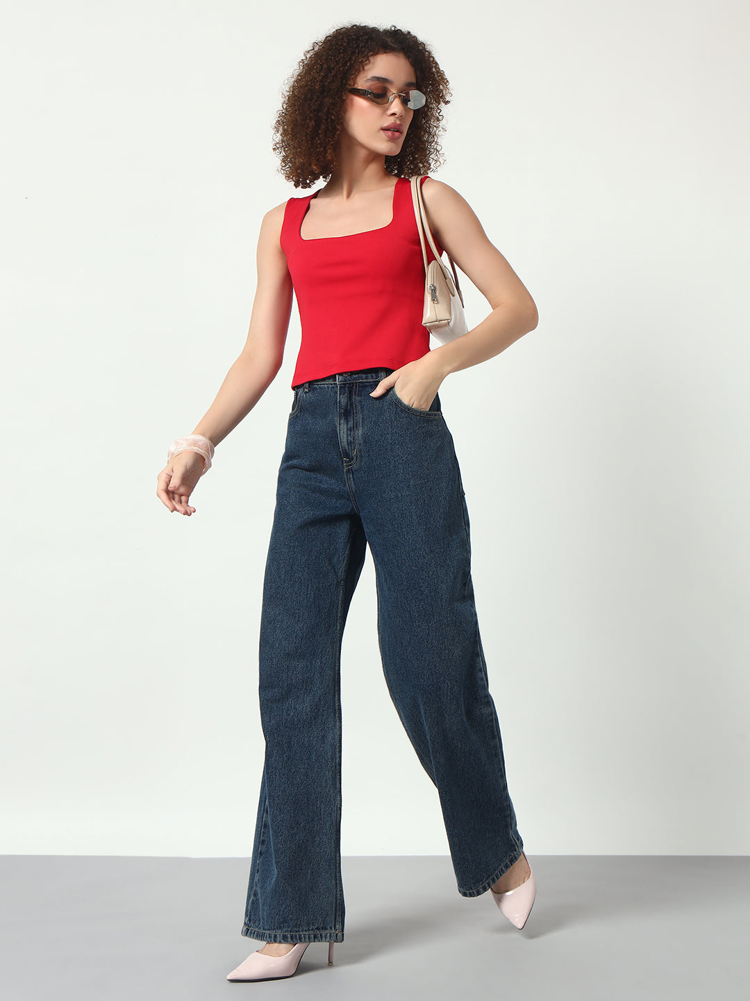 Wide Strap Crop Top - Red
