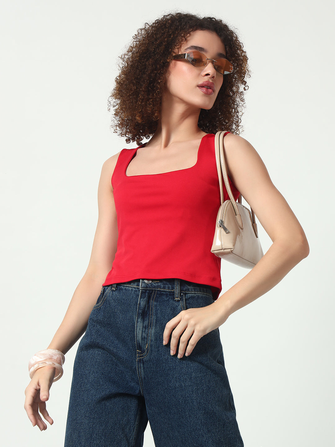 Wide Strap Crop Top - Red