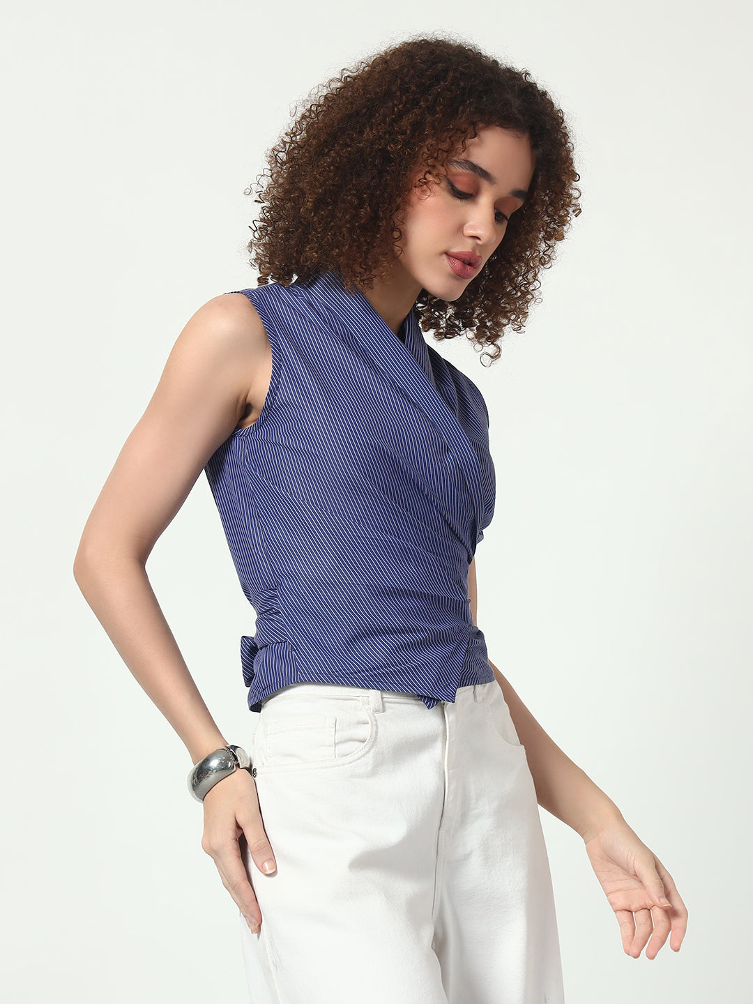 Lapel Wrap Top - Blue