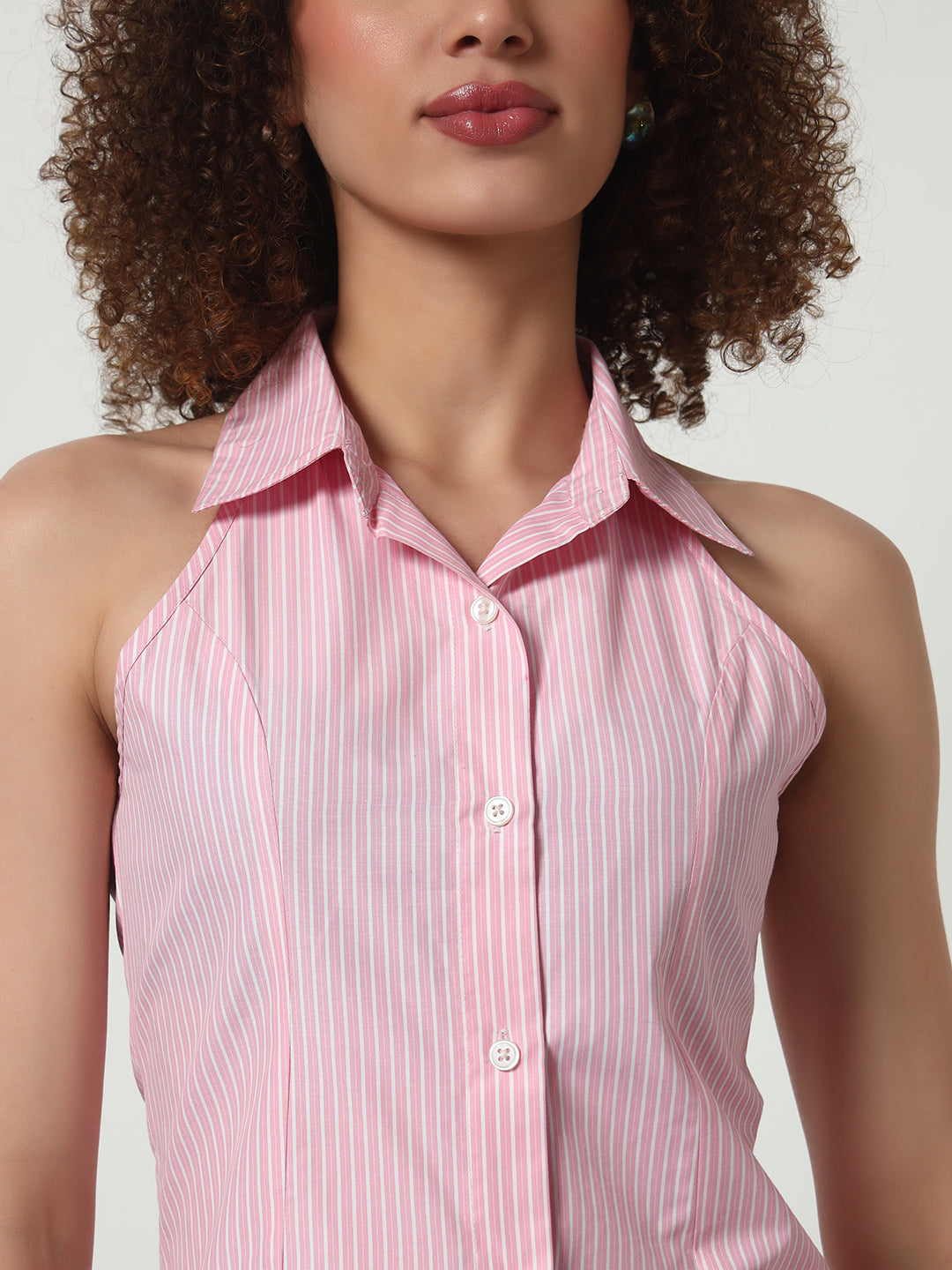 Lace-Up Back Halter Top - Pink
