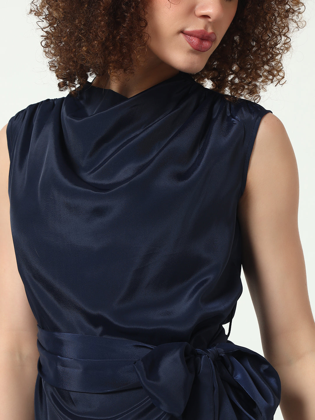 Cowl Neck Top w/Belt - Navy