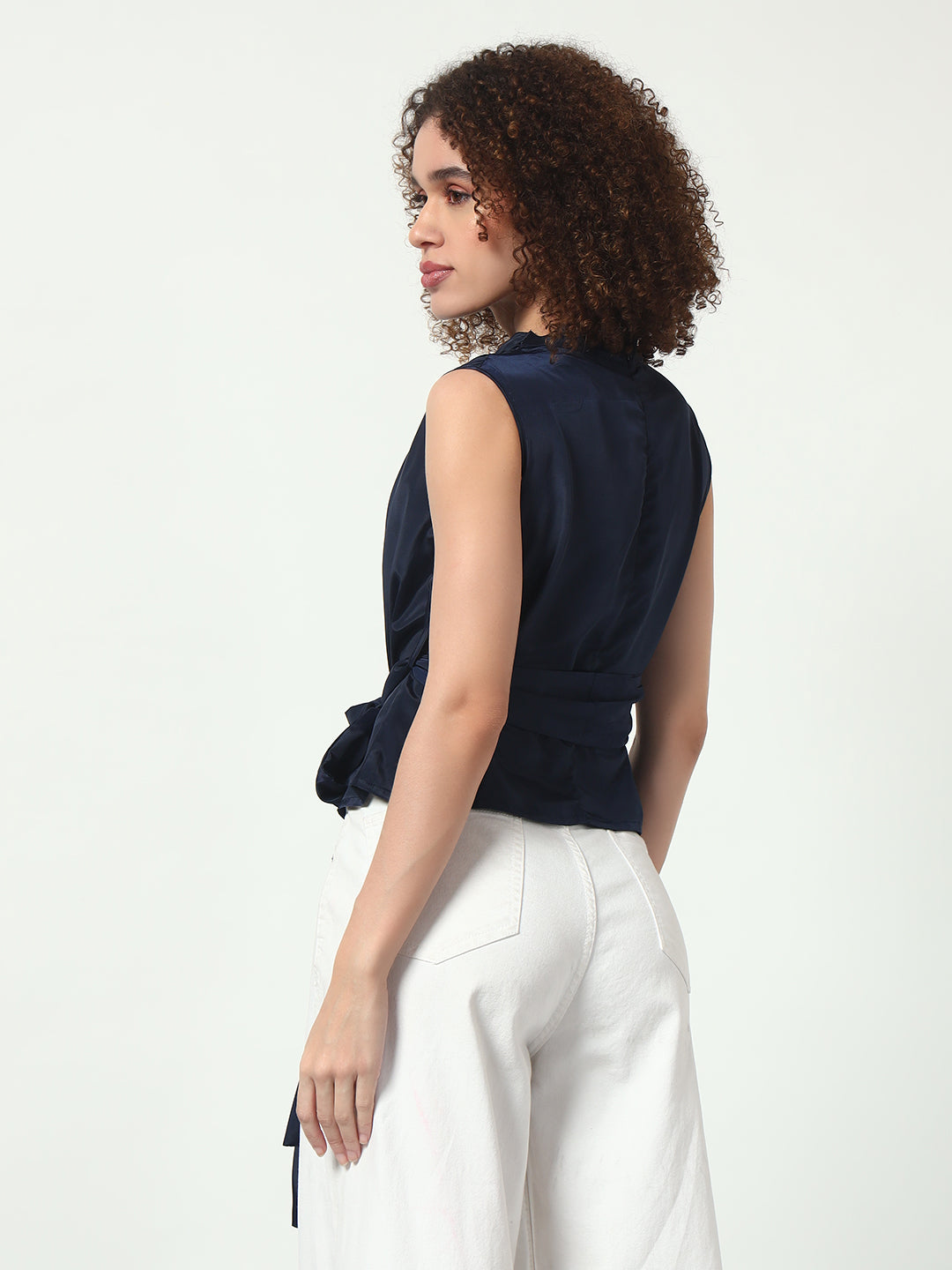 Cowl Neck Top w/Belt - Navy
