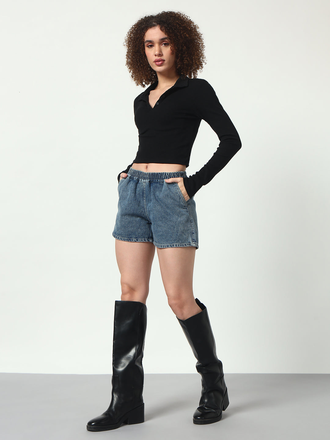 Tinted Denim Shorts - Light Blue