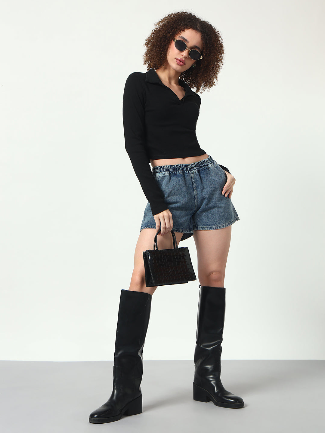 Tinted Denim Shorts - Light Blue