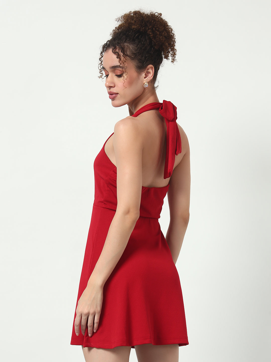 Halter Neck Mini Dress - Red