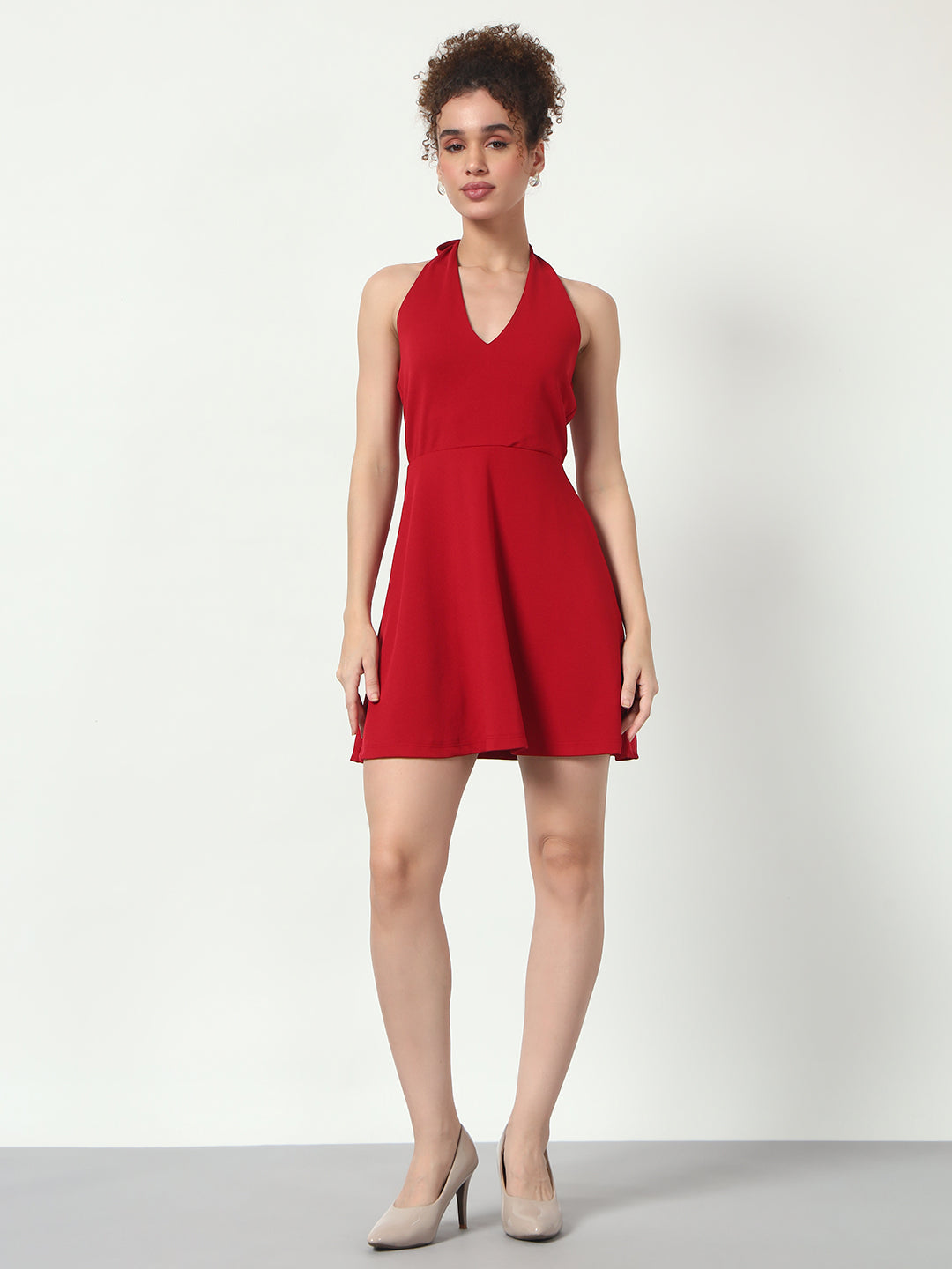 Halter Neck Mini Dress - Red