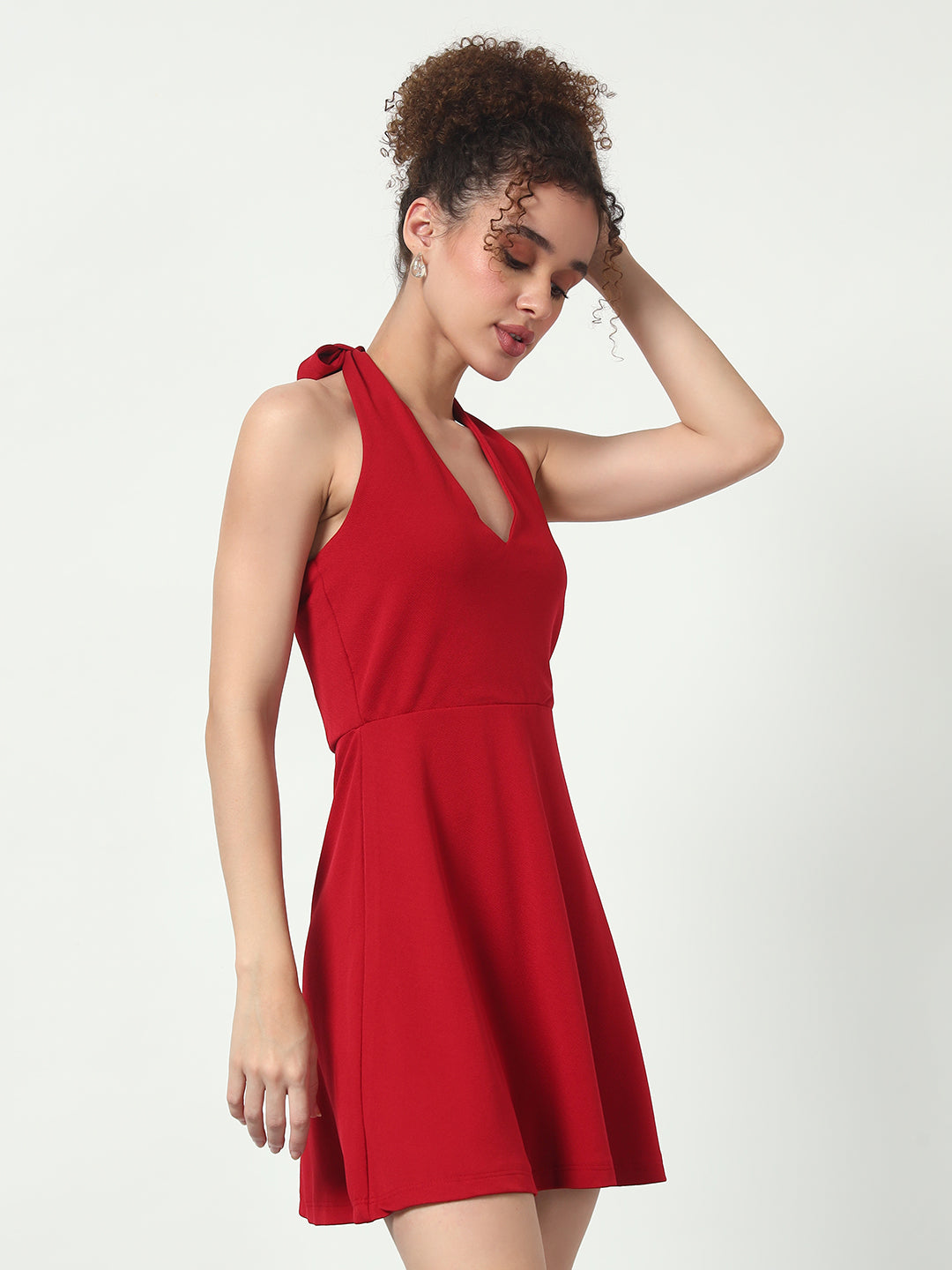 Halter Neck Mini Dress - Red