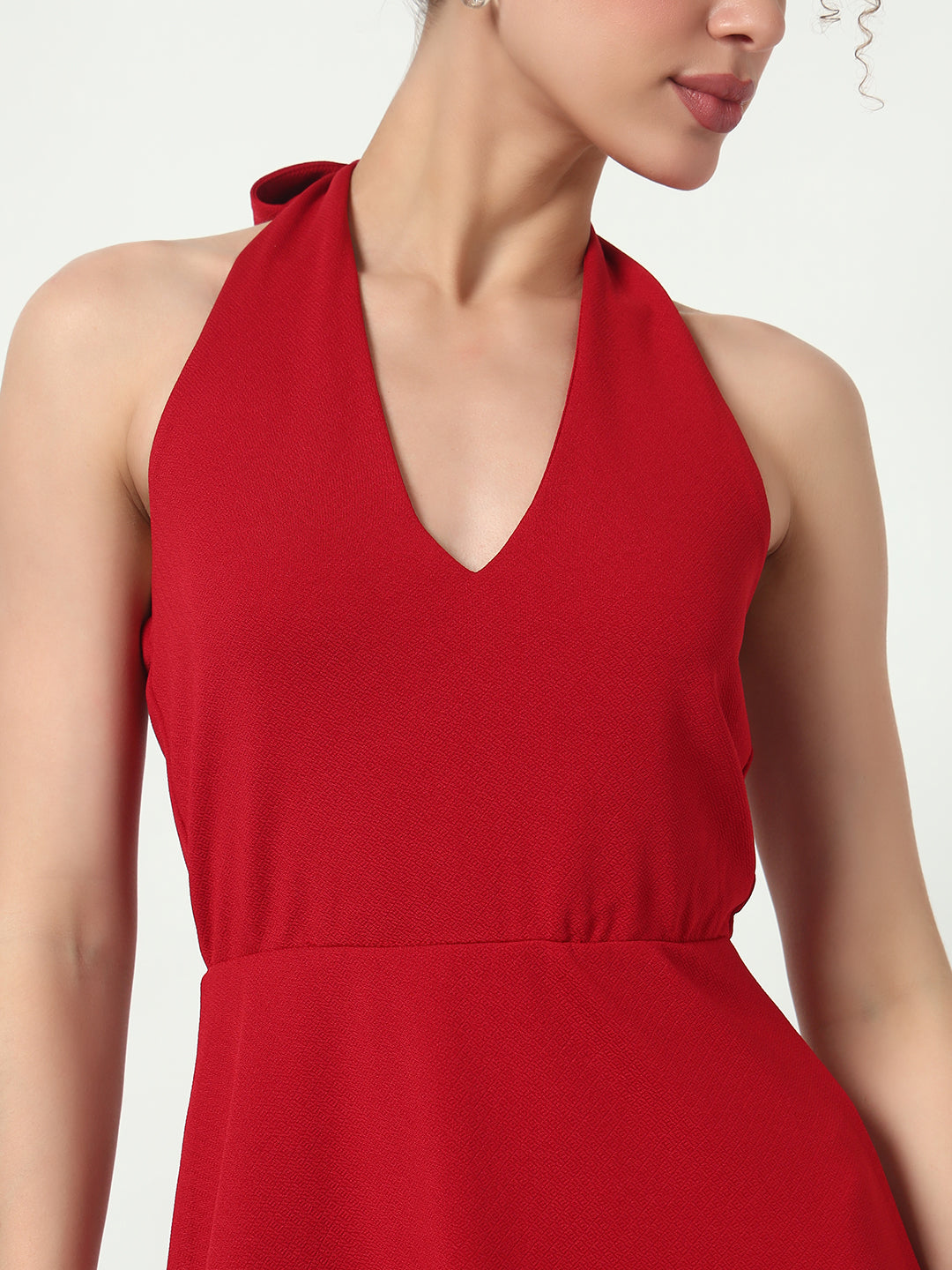 Halter Neck Mini Dress - Red