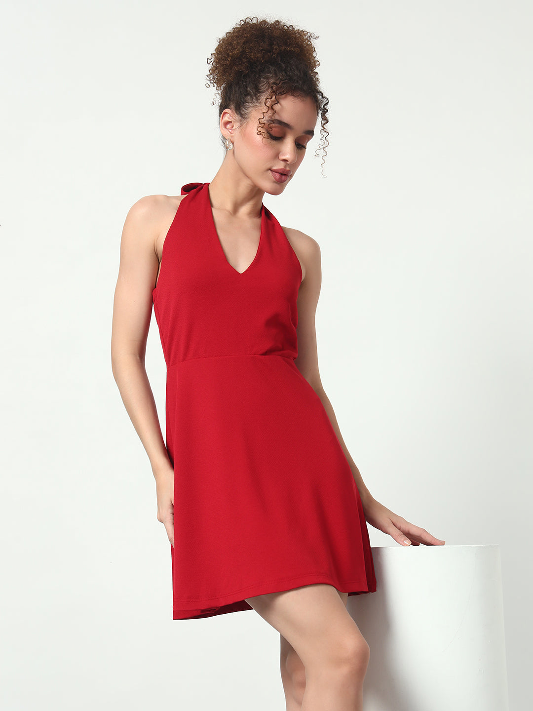 Halter Neck Mini Dress - Red