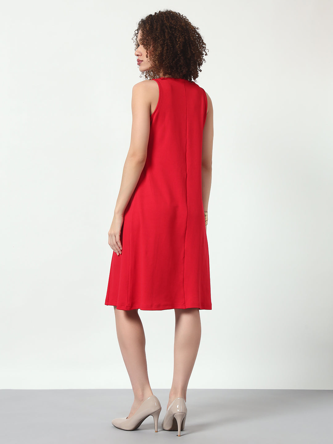 Bow Front Sleeveless Dress - Red