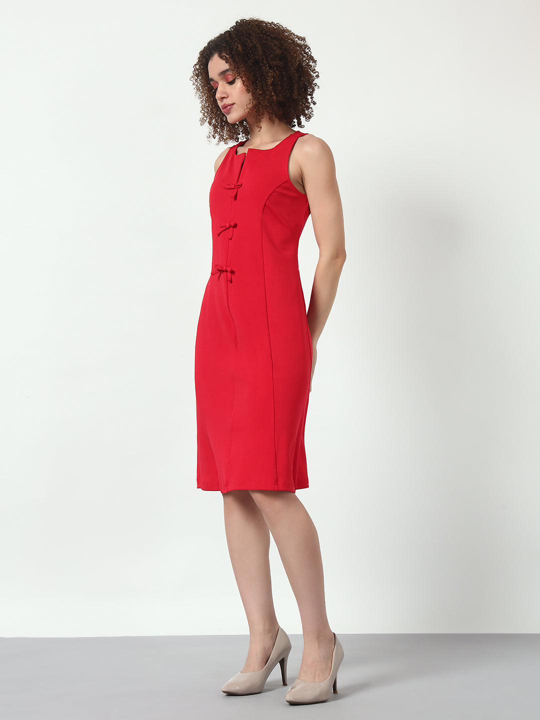 Bow Front Sleeveless Dress - Red