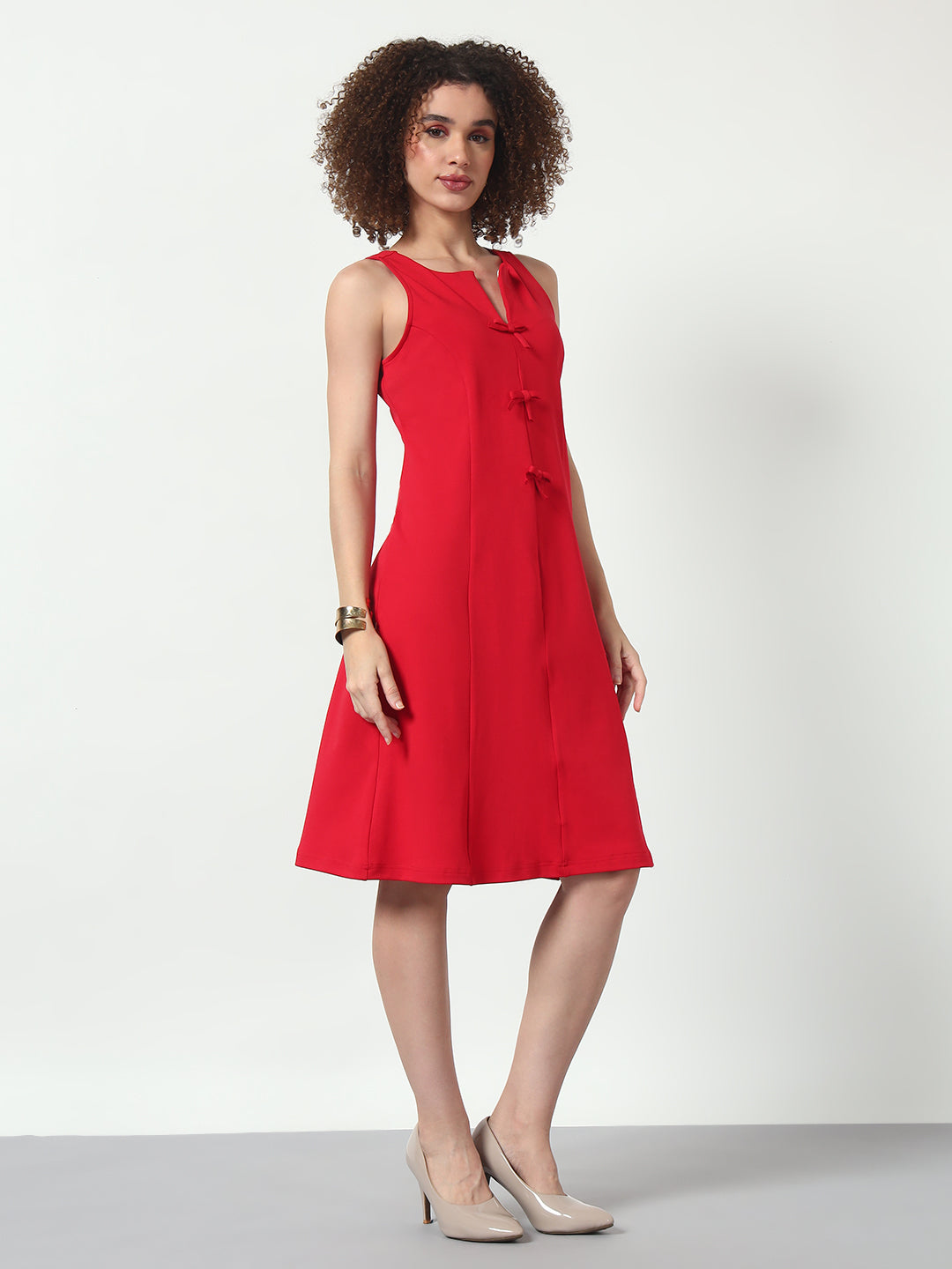 Bow Front Sleeveless Dress - Red