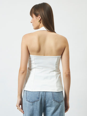 Trend Arrest White Halterneck Peplum Top