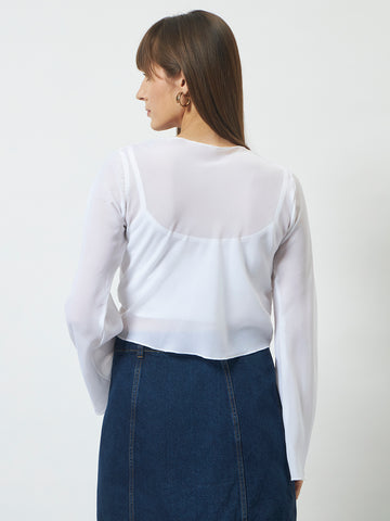 Front Tie-Up Crop Shrug - Off-White
