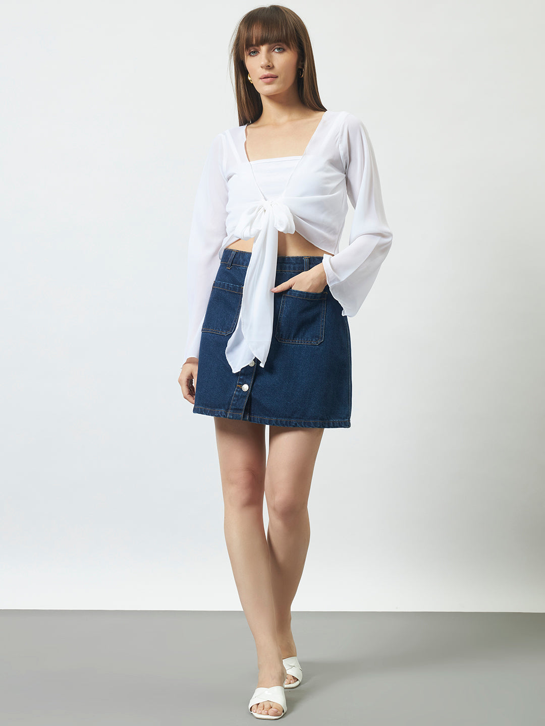 Front Tie-Up Crop Shrug - Off-White