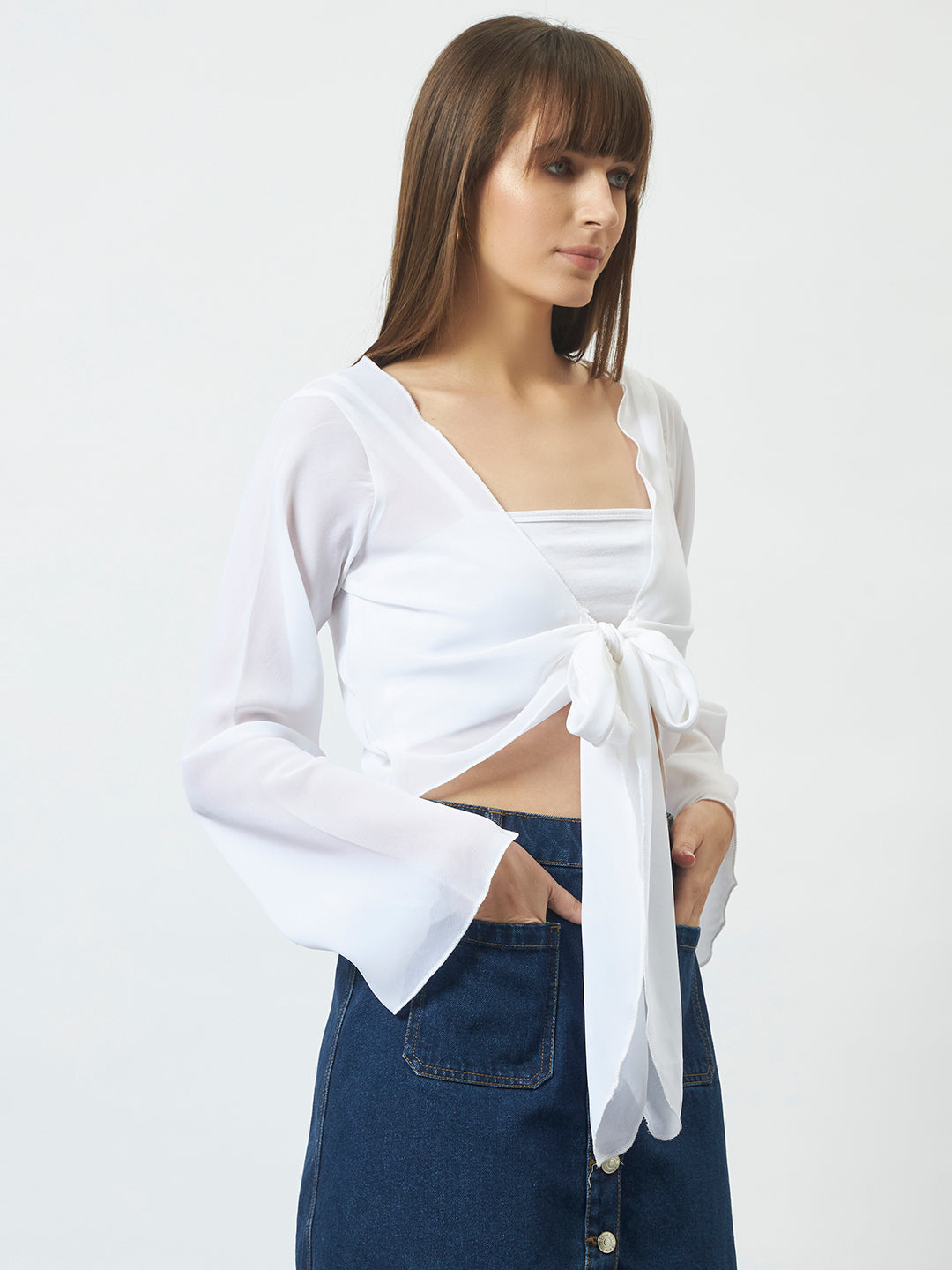 Front Tie-Up Crop Shrug - Off-White