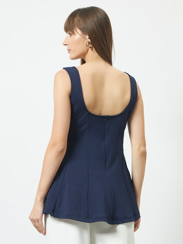 Sculpted Fit & Flare Top - Navy