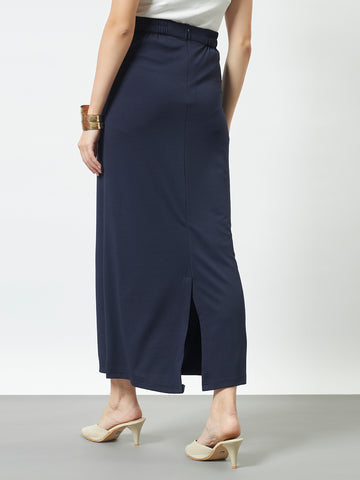 Straight Fit Slit Skirt - Navy
