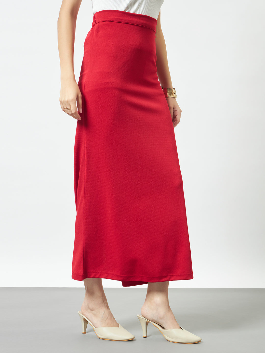 Straight Fit Slit Skirt - Red