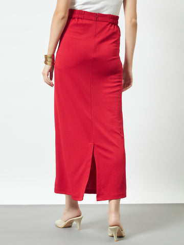 Straight Fit Slit Skirt - Red
