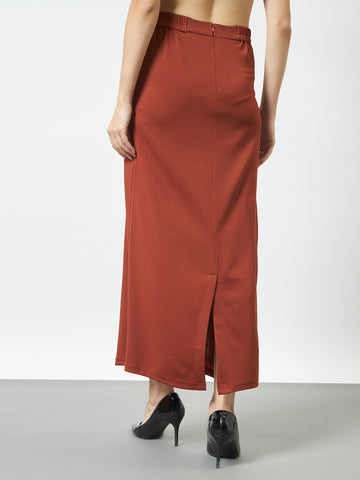 Straight Fit Slit Skirt - Rust