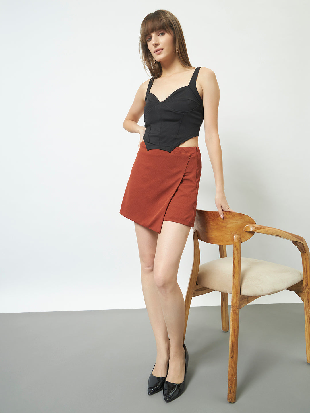 Cross Over Mini Skorts - Rust
