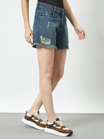 Trend Arrest Dark Blue Distressed Denim Shorts