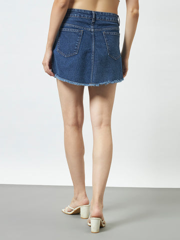 Frayed Hem Denim Mini Skirt