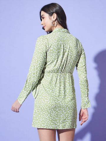 Green Abstract Print Wrap Around Dress