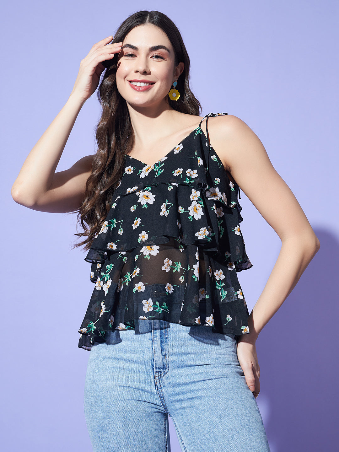 Floral Tie-Up Tiered Top