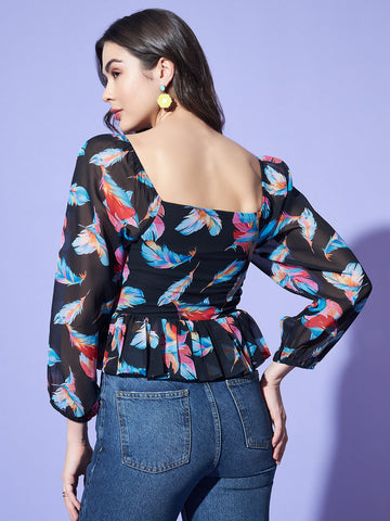 Printed Peplum Crop Top