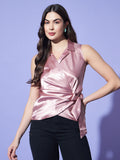 Shirt Style Wrap Around Top - Pink