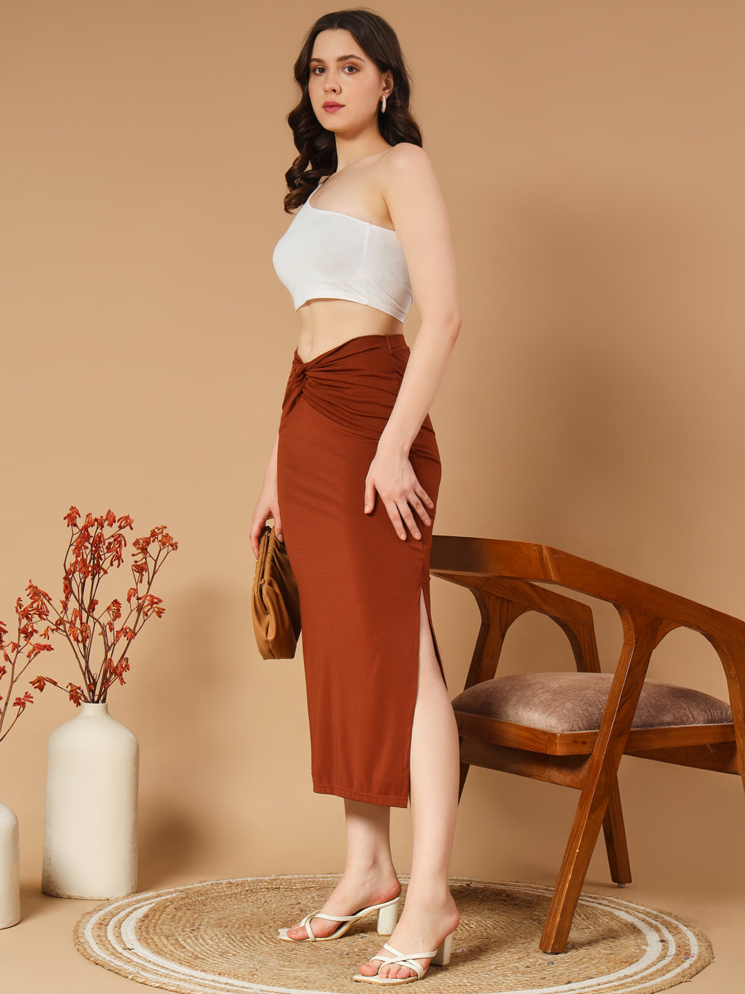 Black Twisted Bodycon Skirt - Brown