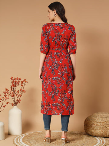 Red Printed Longline Top