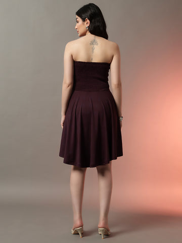 Wine Off Shoulder Bodycon Dress with Flared Sleeves