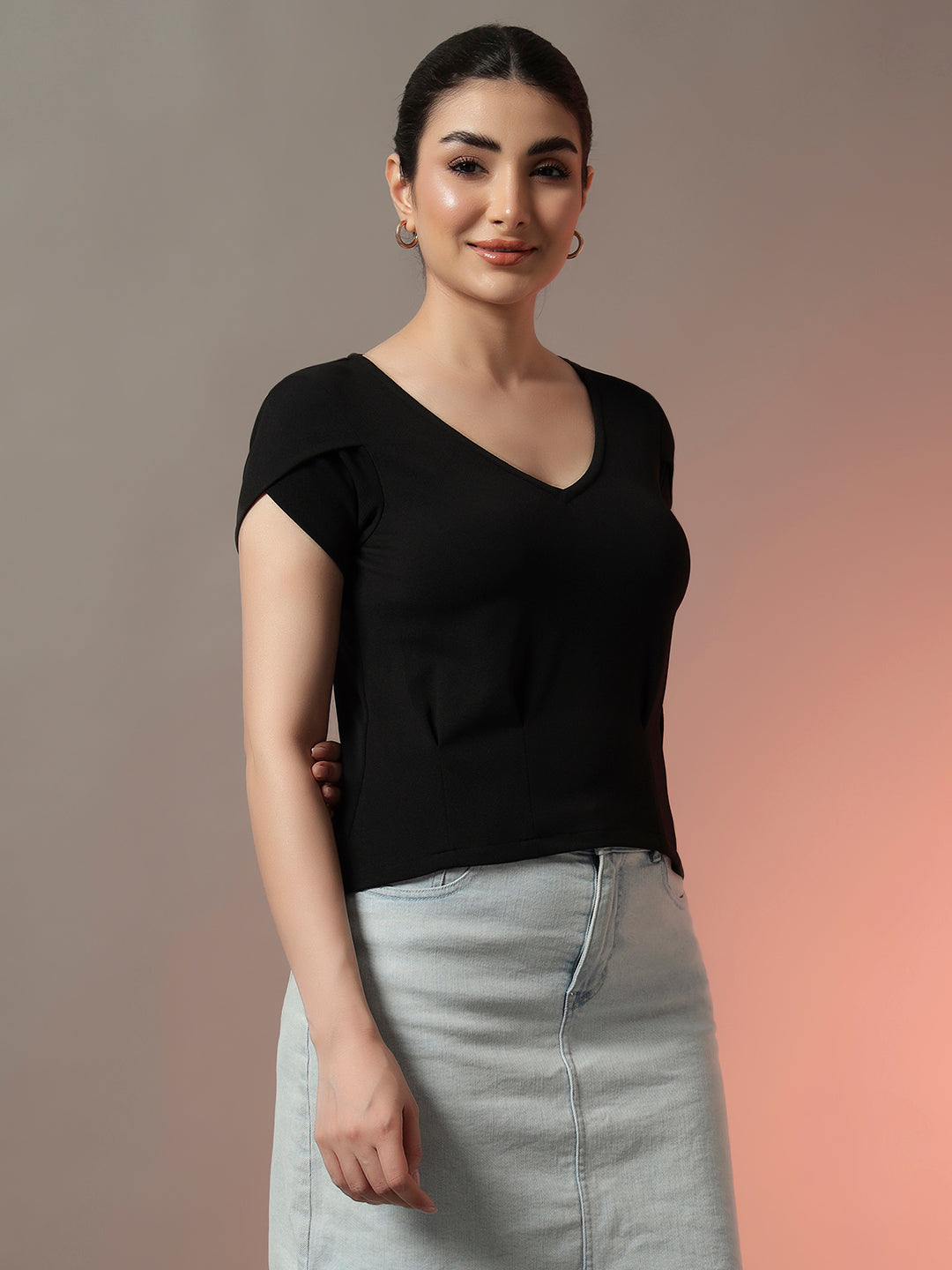 High Low Hem Top - Black