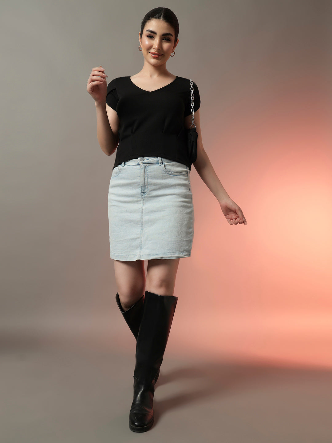 High Low Hem Top - Black